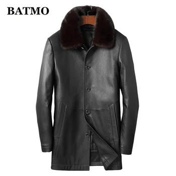 BATMO 2020 новое поступление, зимний тренч из 90% белого утиного пуха из натуральной овчины, мужские кожаные куртки с воротником из меха норки