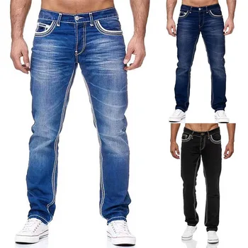 Весенне-осенние джинсы из стираной ткани в Европе и Соединенных Штатах, стрейчевые однотонные джинсы для отдыха, высококачественная модная мужская одежда