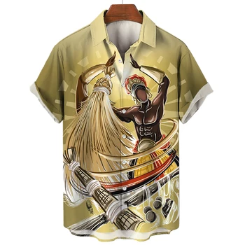 Винтажная мужская рубашка с 3D принтом Умбанда, Бразильская религиозная мужская одежда, Летняя повседневная рубашка с короткими рукавами, Гавайские рубашки, Топы