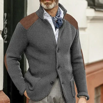 Вязаное пальто и свитера Модный однобортный трендовый свитер Кардиган Осенний Приталенный мужской свитер с отворотом и длинным рукавом большого размера