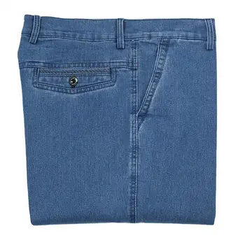 Джинсы с застежкой на пуговицы, мужские джинсы Colorfast Denim, высокая талия, широкие брюки в деловом стиле с эластичной посадкой.