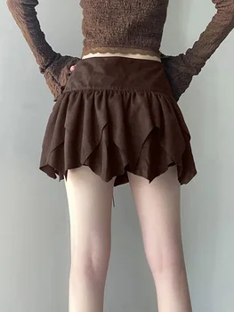 Женская летняя мини-юбка Y2k с кружевными оборками, асимметричный подол, Короткая плиссированная юбка, летняя юбка Fairycore, уличная одежда