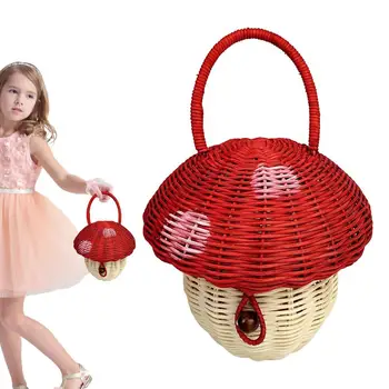 Женская мини-сумка-тоут в форме гриба, мини-плетеная корзина для хранения из ротанга, декоративный кошелек, плетеная корзина для хранения ручной работы, подарок для детей