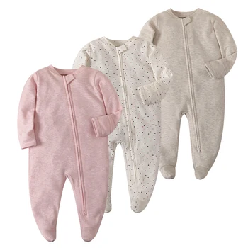 Комплект из 3 предметов, хлопковый комбинезон Four Seasons для новорожденных мальчиков и девочек, одежда с длинными рукавами для новорожденных, комбинезон, мягкая пижама для младенцев, одежда