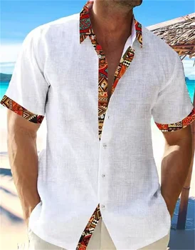 Летняя мода 2023, Новая мужская высококачественная Гавайская пляжная льняная рубашка с коротким рукавом, мужской уличный однотонный топ большого размера