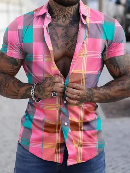 Мужская рубашка Летняя одежда Мужская рубашка с коротким рукавом в полоску Рубашки с 3D принтом Уличные топы Уличная одежда Свободная повседневная Гавайская рубашка