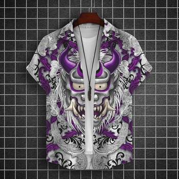 Мужская рубашка С Черепом Ghost Ретро 3d Модная Мужская Гавайская Рубашка С Коротким Рукавом Уличная Одежда На Пуговицах Повседневная Вечерняя Мужская Одежда