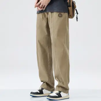 Мужские брюки в стиле ретро, мужские широкие брюки-карго с эластичными карманами на талии для комфортных теплых брюк полной длины, широкие
