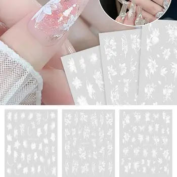 Наклейки для ногтей в форме цветка, украшение для ногтей, Маникюр, сделай сам, наклейки с ручной росписью, принадлежности для дизайна ногтей, белый