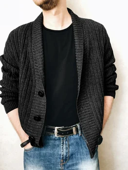 Осенний мужской свитер 2023 года, Новый Кардиган, Свитер С длинным рукавом, Однотонный Мужской Трикотаж С V-образным вырезом