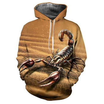 Осень-зима, новые толстовки с 3D принтом в виде животного Скорпиона, мужские/Женские модные уличные толстовки в стиле хип-хоп с длинным рукавом