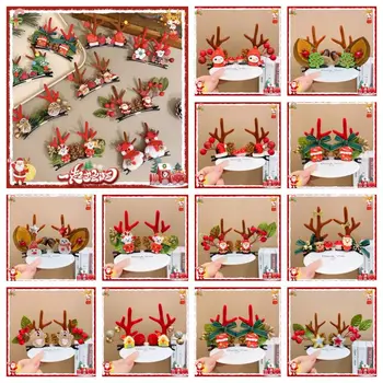 Рождественский декор, Рождественская Заколка, Санта-Клаус, Плюшевая Заколка для волос, Звездные Детские Подарки, Детская Заколка для волос с Оленьими рогами