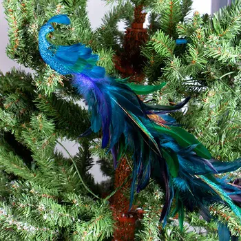Рождественский орнамент в виде павлина, длинный хвост, разноцветные павлины для декора рождественской елки, поделки из перьев, украшение рождественских подарков на Новый год