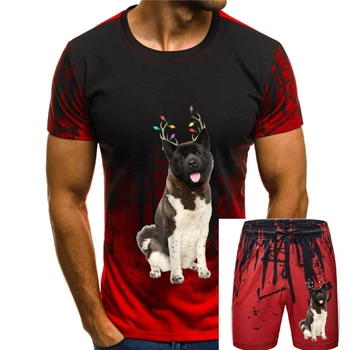 Футболка с американским оленем акита-Черная рождественская футболка с собакой-Мужская