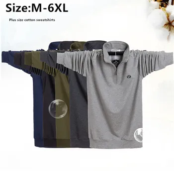 Хлопковые топы с длинными рукавами 5XL 6XL Пуловер большого размера с отложным воротником, шляпа на молнии, мужские толстовки больших размеров, спортивные толстые футболки