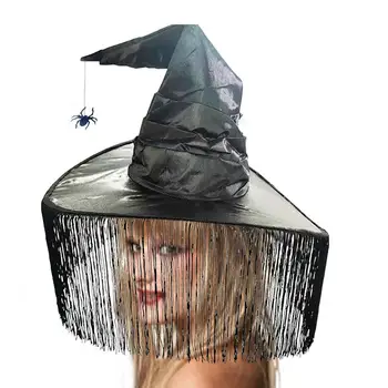 Шляпа ведьмы на Хэллоуин, Таинственная шляпа с рюшами для косплея ведьмы на Хэллоуин, Дом с привидениями, принадлежности для праздничного костюма на Хэллоуин